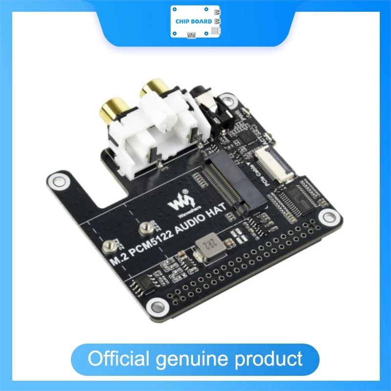 Waveshare PCIe to M.2 HAT for Raspberry Pi, NVMe SSD, Audio I2S, 3.5mm Jack and RCA, Driverless Configuration