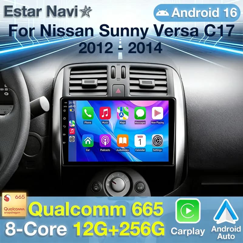 Autoradio Android 16 per Nissan Sunny Versa C17 2012 2013 2014 Carplay Auto GPS Navigatore 2 Din DSP WIFI+4G Video Stereo