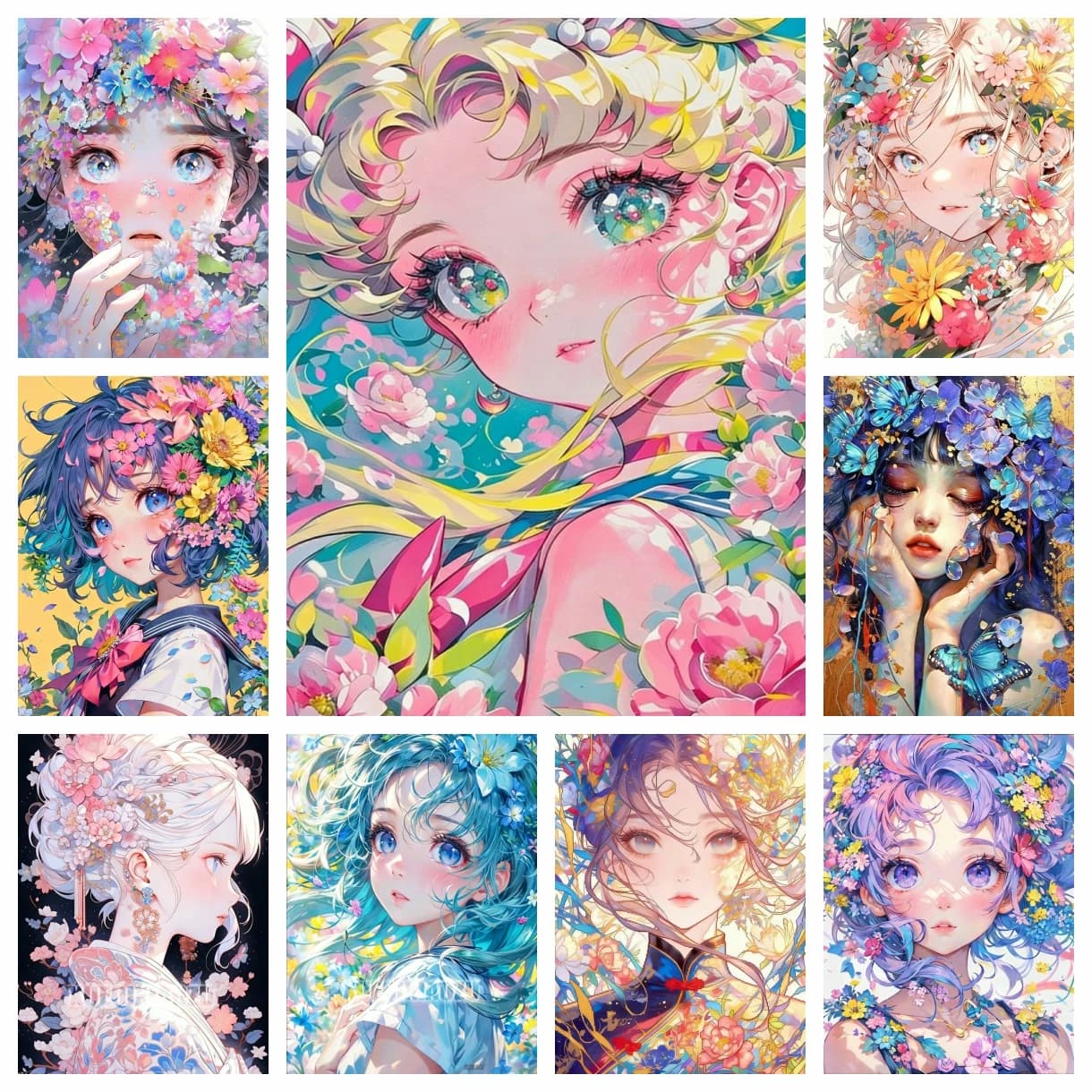 Cartoon Girl Flower 5D Diamond Painting Full Diamond Mosaic Square Round Cross Stitch Set Home Decoration Art