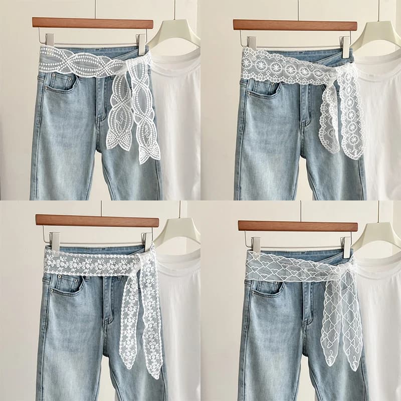 ▪White Lace Mesh Waist Belt Hollow Out Embroidery Waist Chain For Women Summer Dress Jeans Decorative Belt