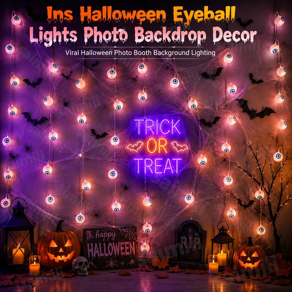 Waterproof Halloween Luminous Eyeball String Lights Battery Operated DIY Hanging Ornament For Home Party Holiday Wall Decor Prop