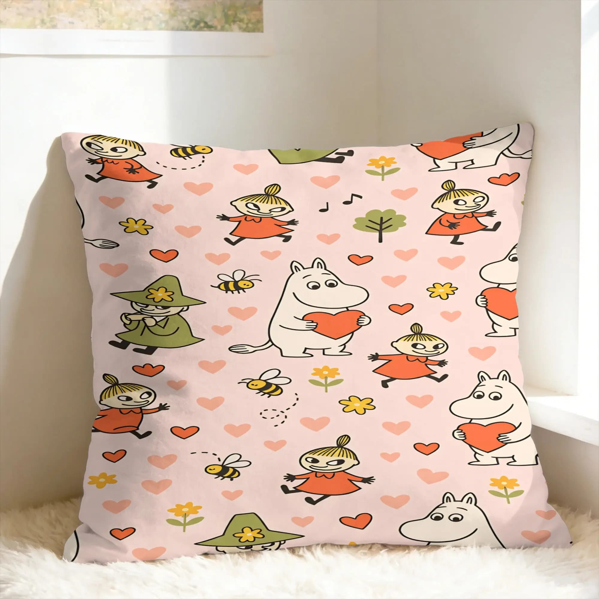 Simpatica fodera per cuscino M-Moomins, federa originale per divano, auto, decorazioni per la casa, comoda fodera per cuscino, regalo di compleanno