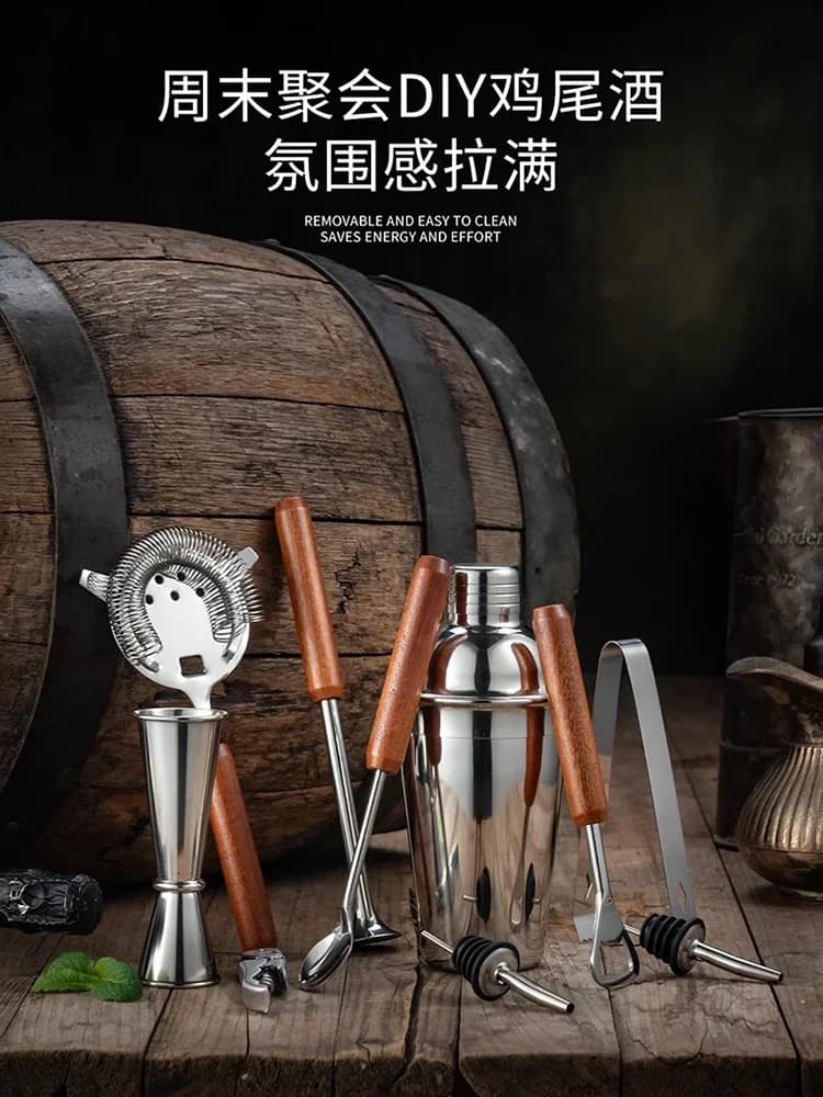 Set Professionale per Cocktail in Acciaio Inox con Supporto per Baristi Esperti