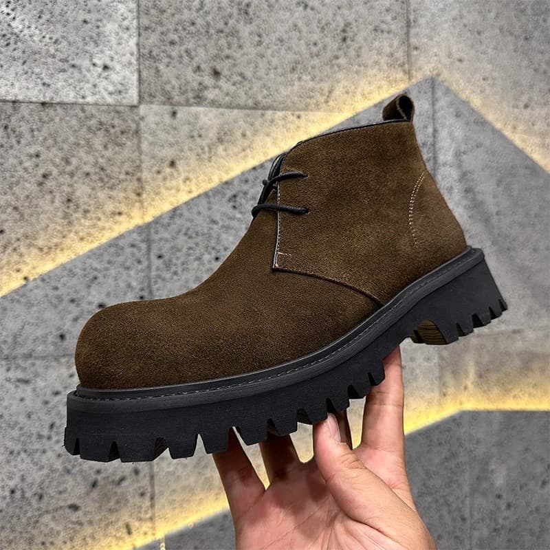 Scarpe alte fatte a mano da uomo, autunno/inverno, in pelle scamosciata, suola spessa, casual, con lacci, per esterni, neve, deserto, lavoro, stivali alla caviglia, scarpe da uomo