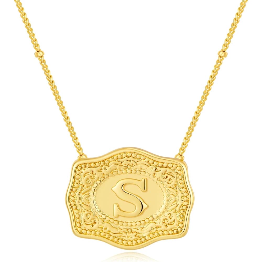 Collana con ciondolo con fibbia per cintura in rilievo per uomo Gioielli punk Colore oro AZ Collane con lettera iniziale Regalo di gioielli occidentali da donna