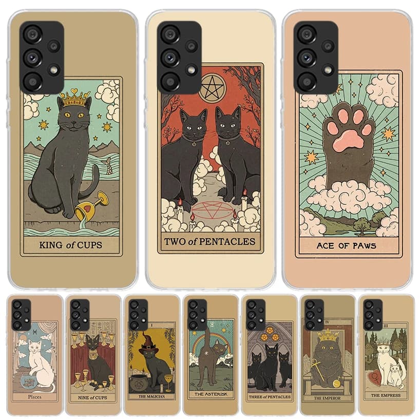 Tarot Card Cute Art Cats Case Phone Cover for Samsung Galaxy A17 A16 A15 A14 A13 A56 A55 A54 A53 A36 A35 A34 A33 A26 A25 A24 A23