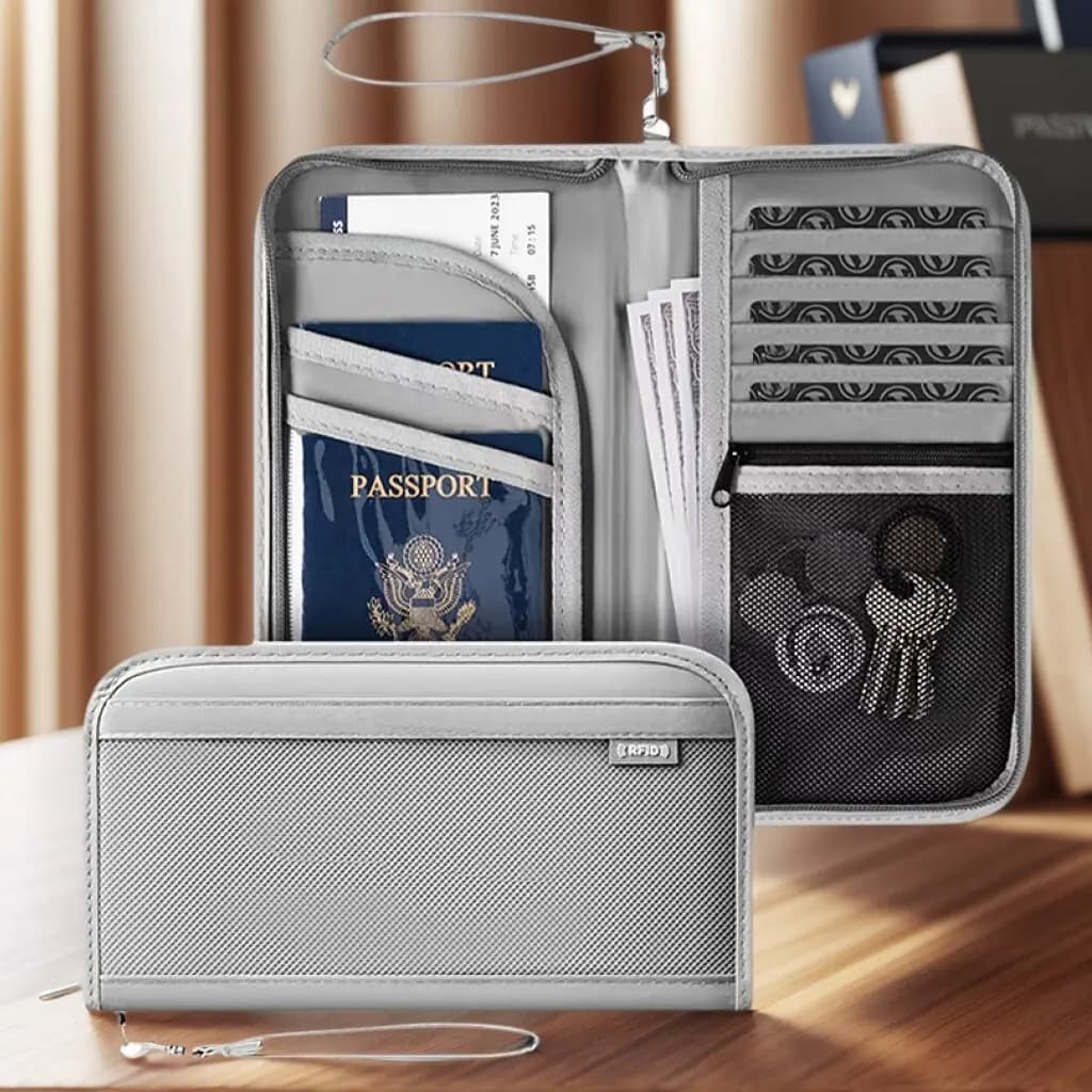 Borsa per passaporto internazionale RFID Spazzola antifurto multifunzionale Borsa per documenti portatile Portafoglio porta biglietti da viaggio e aziendale