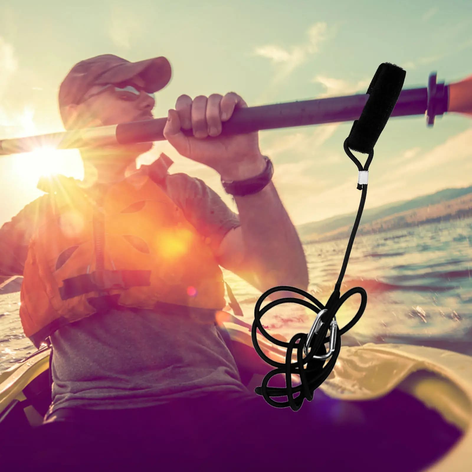 2 Pezzi Cinghia Elastica Premium per Pagaia Kayak Canoa, Corda Anti-Smarrimento con Moschettone, Cinghia per Bagagli Outdoor, Kayak