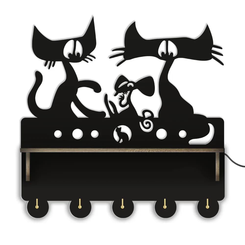 Organizzatore di chiavi a parete con gatti dei cartoni animati con 5 ganci per chiavi Gattini per gattini Decorazioni per la casa Porta medaglie Scaffale per trofei per ingresso Mudroom
