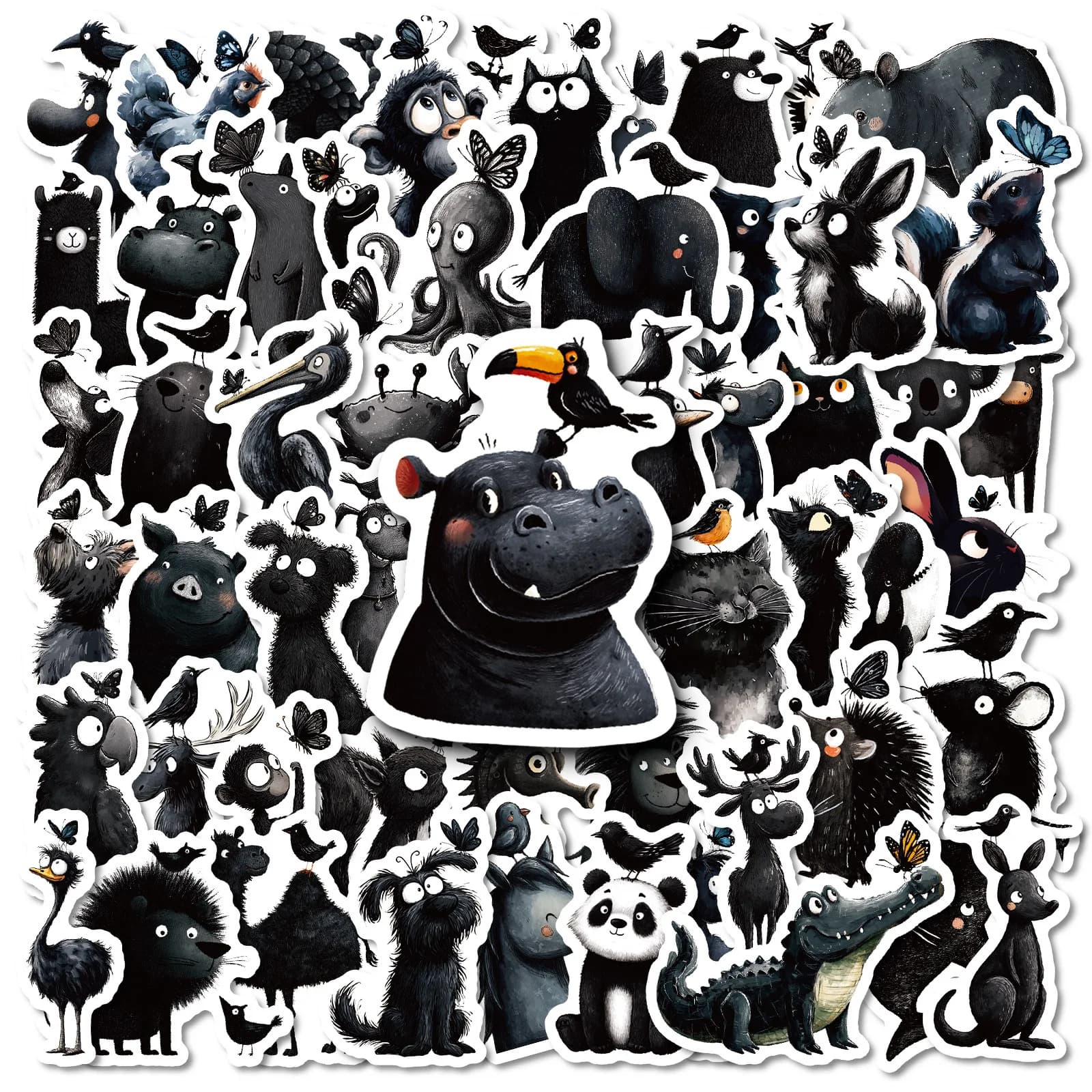 56 pezzi adesivi graffiti personalizzati animali neri simpatico panda gatto cartone animato decalcomania laptop telefono chitarra skateboard adesivo impermeabile