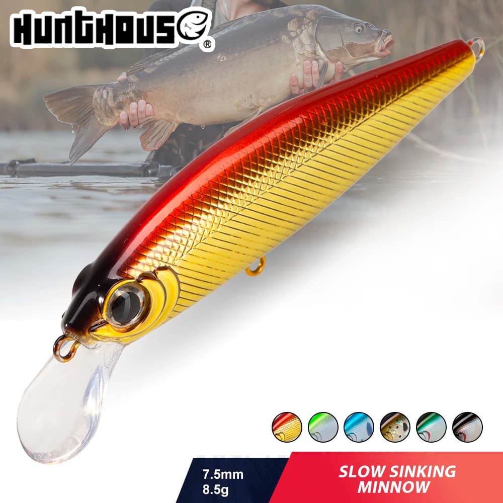 Hunthouse Rigge Flat Minnow Fishing Lure lento affondamento Hard Bait Wobbler 75mm 8.5g artificiale acqua salata luccio Bass Sea Fish Tackle