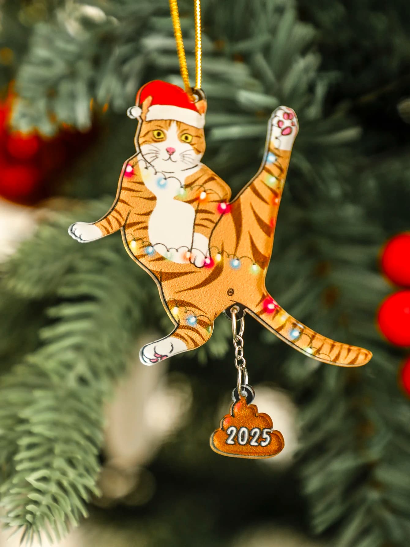 Divertente ornamento natalizio a forma di animale domestico, decorazione da appendere in acrilico per cani e gatti con cappello da Babbo Natale e ciondolo 2025, regalo novità per l'albero di Natale