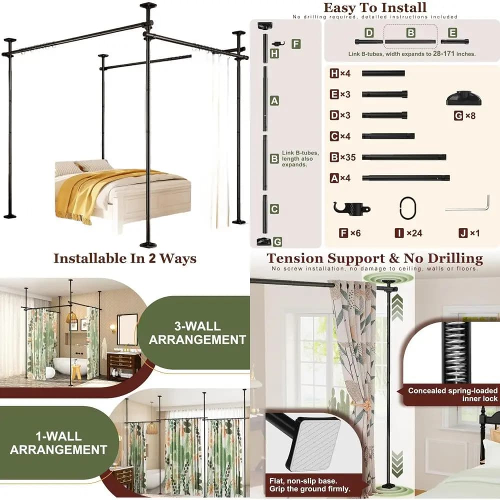 Divider for Adjustable Environments Self-supporting, No Necessary Drilling, Height 4-10 Feet, Width 28-171 Inches, Wall Robusta, Black