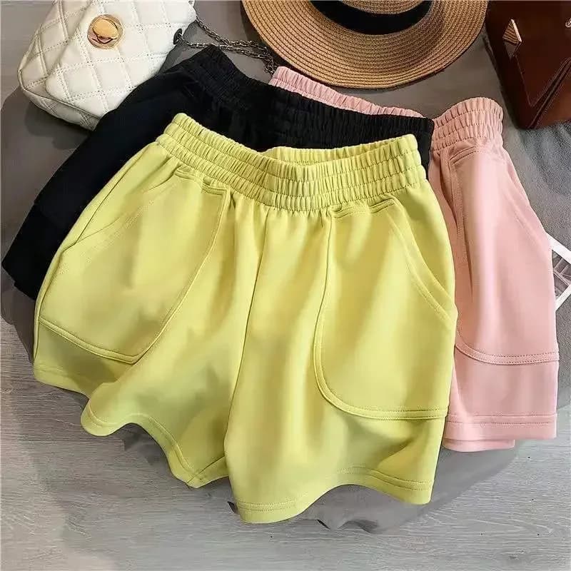 Women's casual shorts with pocket Hot pants with high waist summer Solid color Wide sports pants Cycling pants for girls in elastic waist