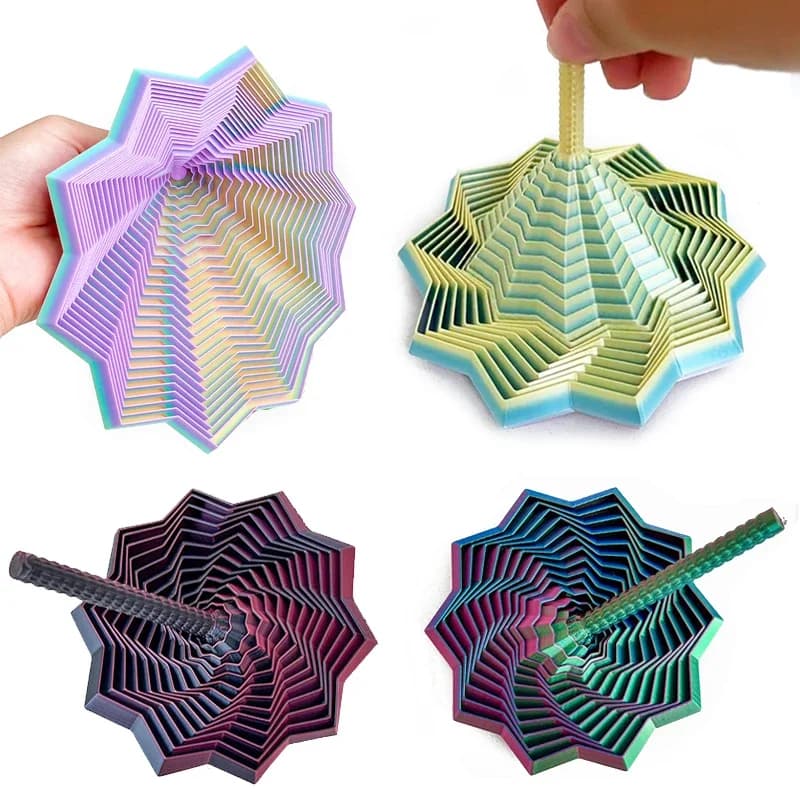 Modello Stella Sensoriale Espandibile Stampato in 3D, Ornamenti a Spirale Girevole Esagonali con Illusione Visiva, Gioco da Tavolo Antistress