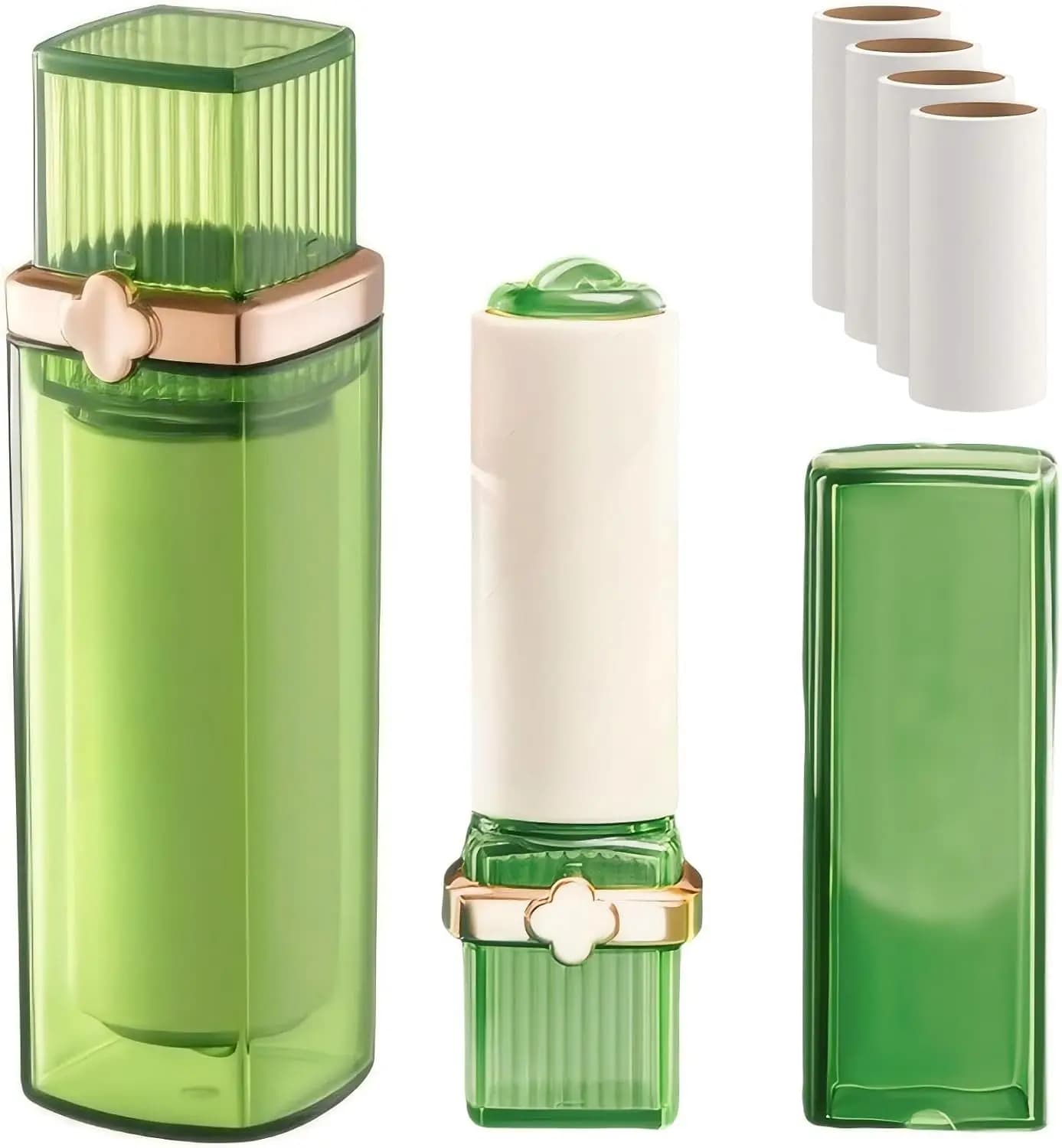Mini Rullo Levapelucchi, Rimuovi Pelucchi Portatile da Viaggio per Vestiti e Peli di Animali Domestici, Design a Rossetto Tascabile, 1 Verde e 5 Ricariche