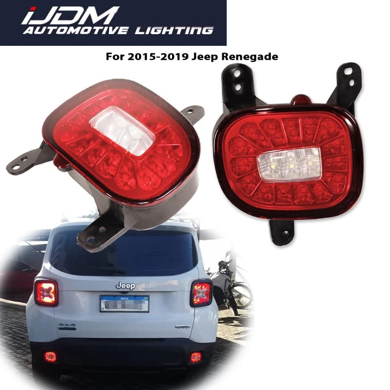 Per il 2015-2022 Jeep Renegade LED rosso paraurti posteriore riflettori luci, fendinebbia posteriori luci posteriori con luci di retromarcia di backup bianche