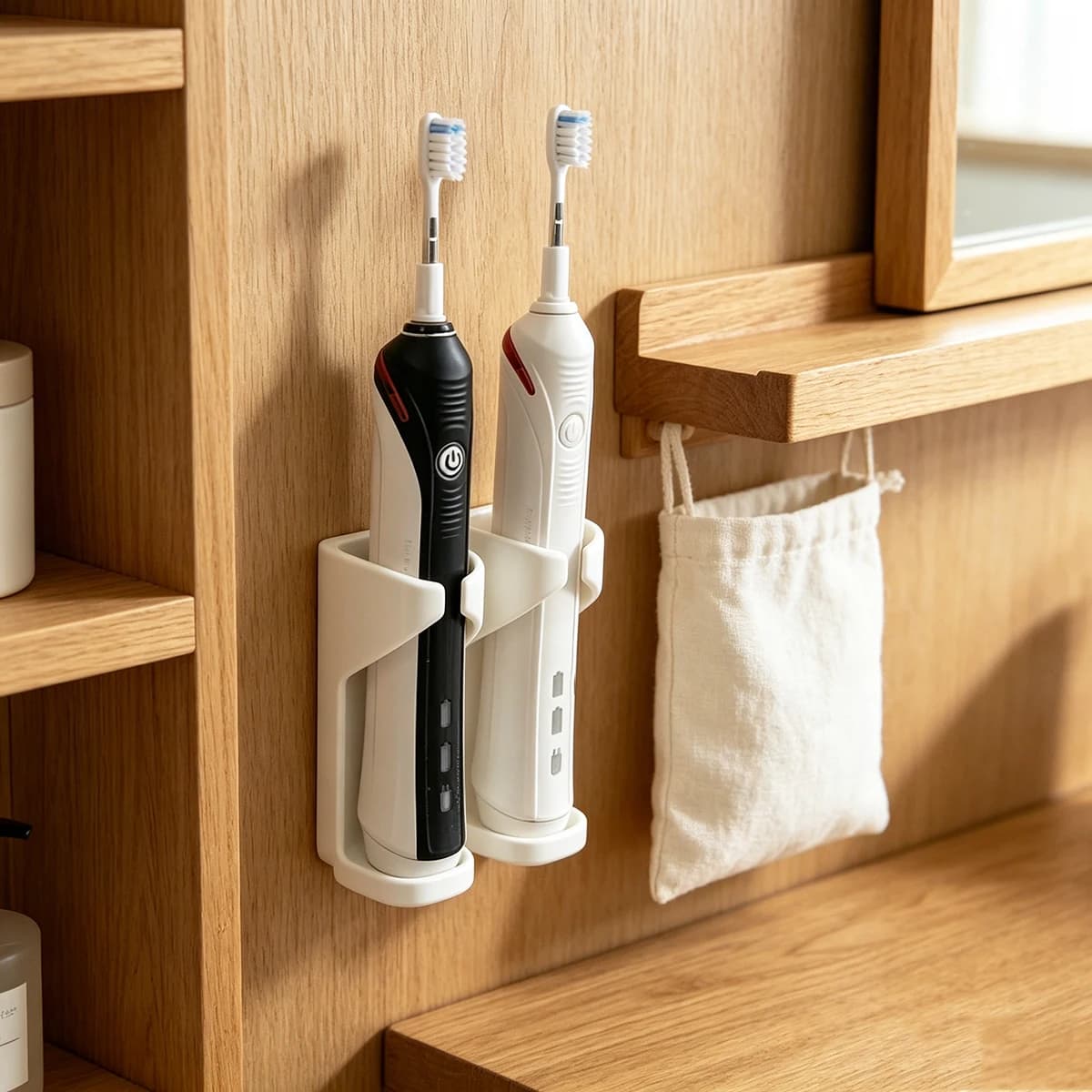 Set of 2 wall supports for electric toothbrush without drilling, 1 bathroom electric toothbrush holder + 1 trace-resistant PVC two-sided tape roll, easy to install without damaging the wall, no trace-track adhesive holder for toothbrush, wall hanging, bathroom stand, simple style white toothbrush base, suitable for electric toothbrush, normal and versatile brushes for multiple environments.