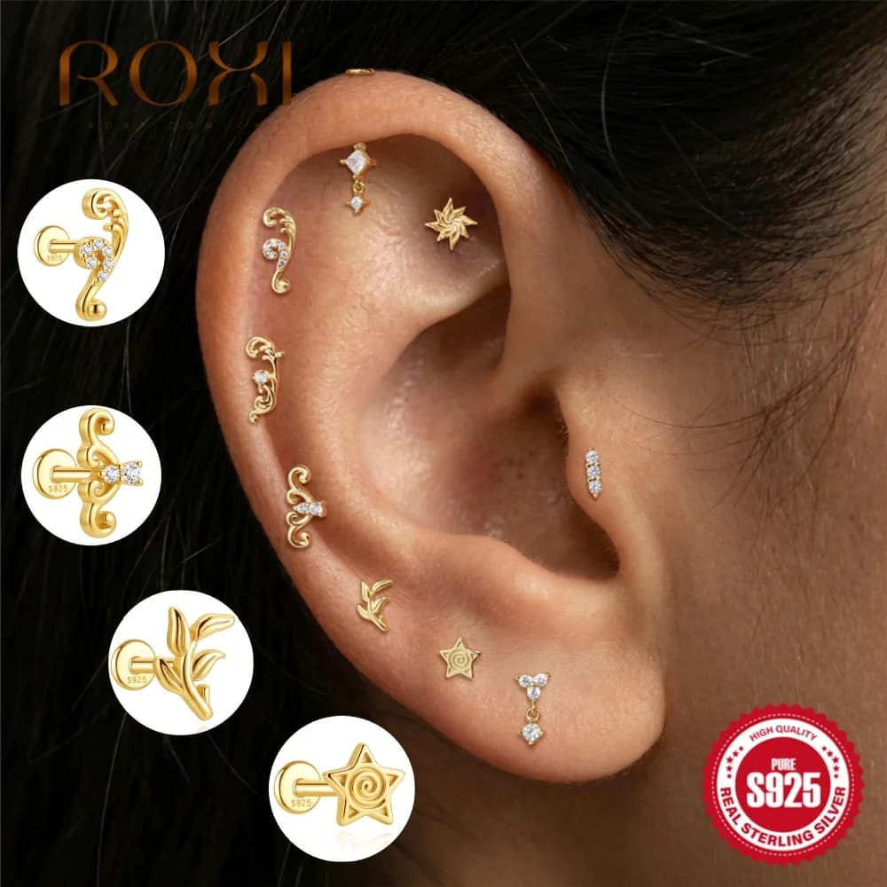 ROXI Orecchino singolo in Argento Sterling 925 Placcato Oro 18K con Zirconi, a forma di Fiore, Stella, Onda o Nappa, Ipoallergenico, Delicato, da Donna per Uso Quotidiano