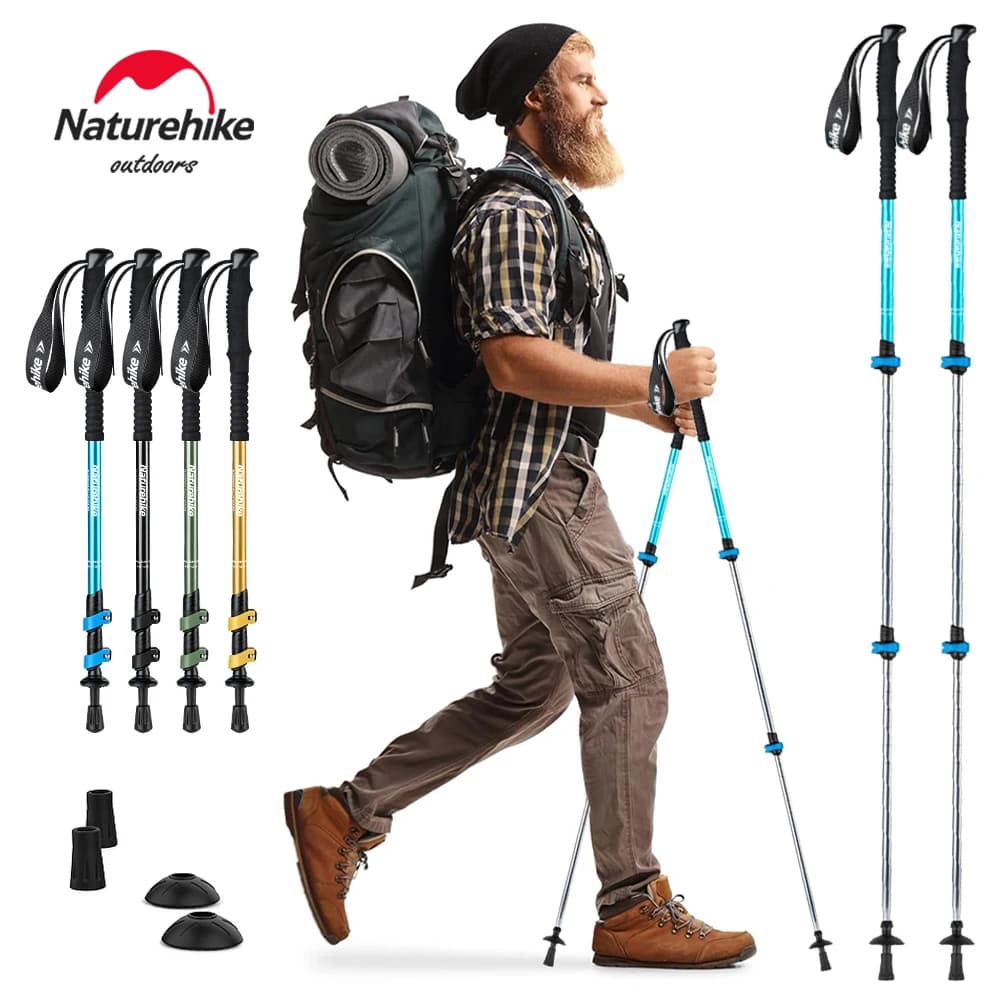 Bastoncini da trekking Naturehike Tre sezioni di palo in alluminio per alpinismo Escursionismo Sci Bastoncini da viaggio Bastone da trekking da arrampicata