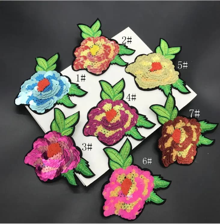 Spedizione veloce 10 pezzi 12 cm fiore paillettes ricamato ferro sulla toppa cappello borsa scarpa decorazione riparazione indumento applique accessorio fai da te