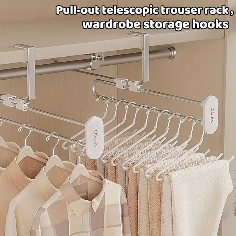 Wardrobe Space Saving Pants Skirt Scarf Hanger 5 Extendable Hooks for Clothes Organizer in Bedroom