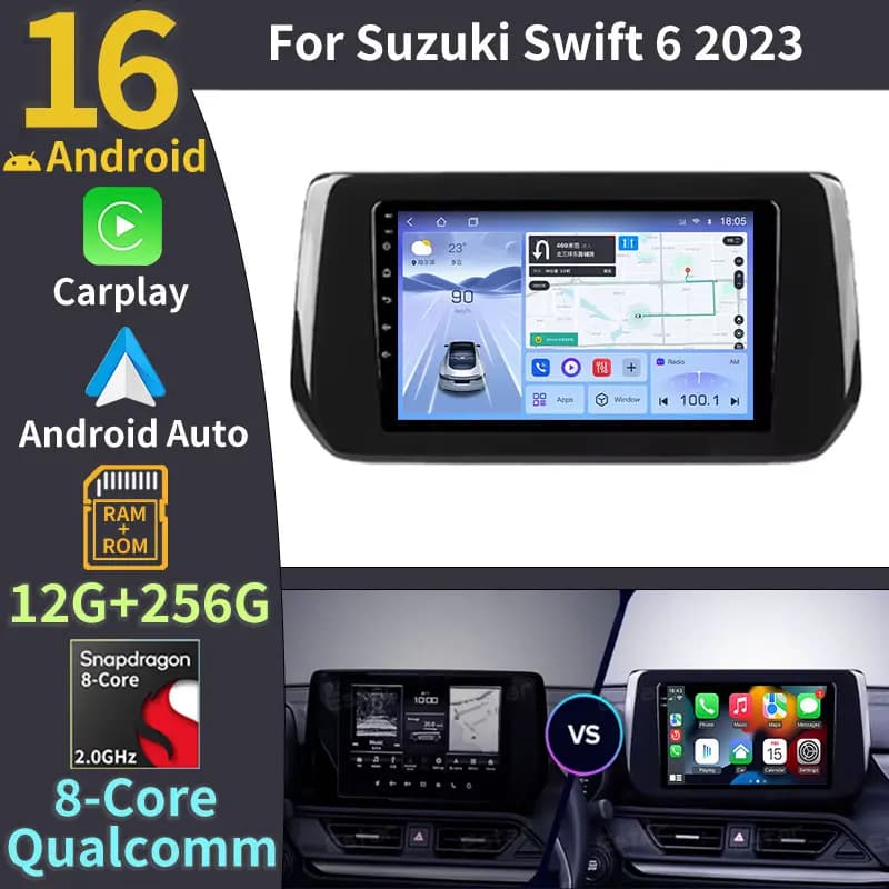 Autoradio Android 16 per Suzuki Swift 6 2023 con Carplay Wireless, 4G+5G WiFi, Lettore Multimediale Video, GPS, Telecamera 360, Navigazione e Stereo