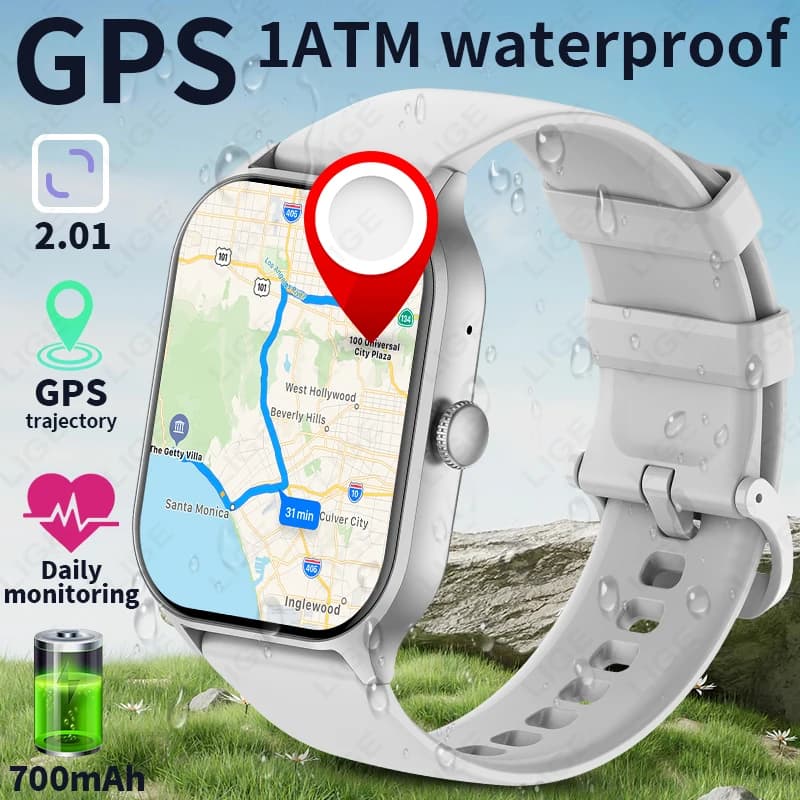 Smartwatch GPS LIGE 2026 con Schermo HD Grande da 2.01'', Monitoraggio Frequenza Cardiaca e Sonno, Impermeabile 1ATM, Orologio Sportivo da Uomo per Fitness