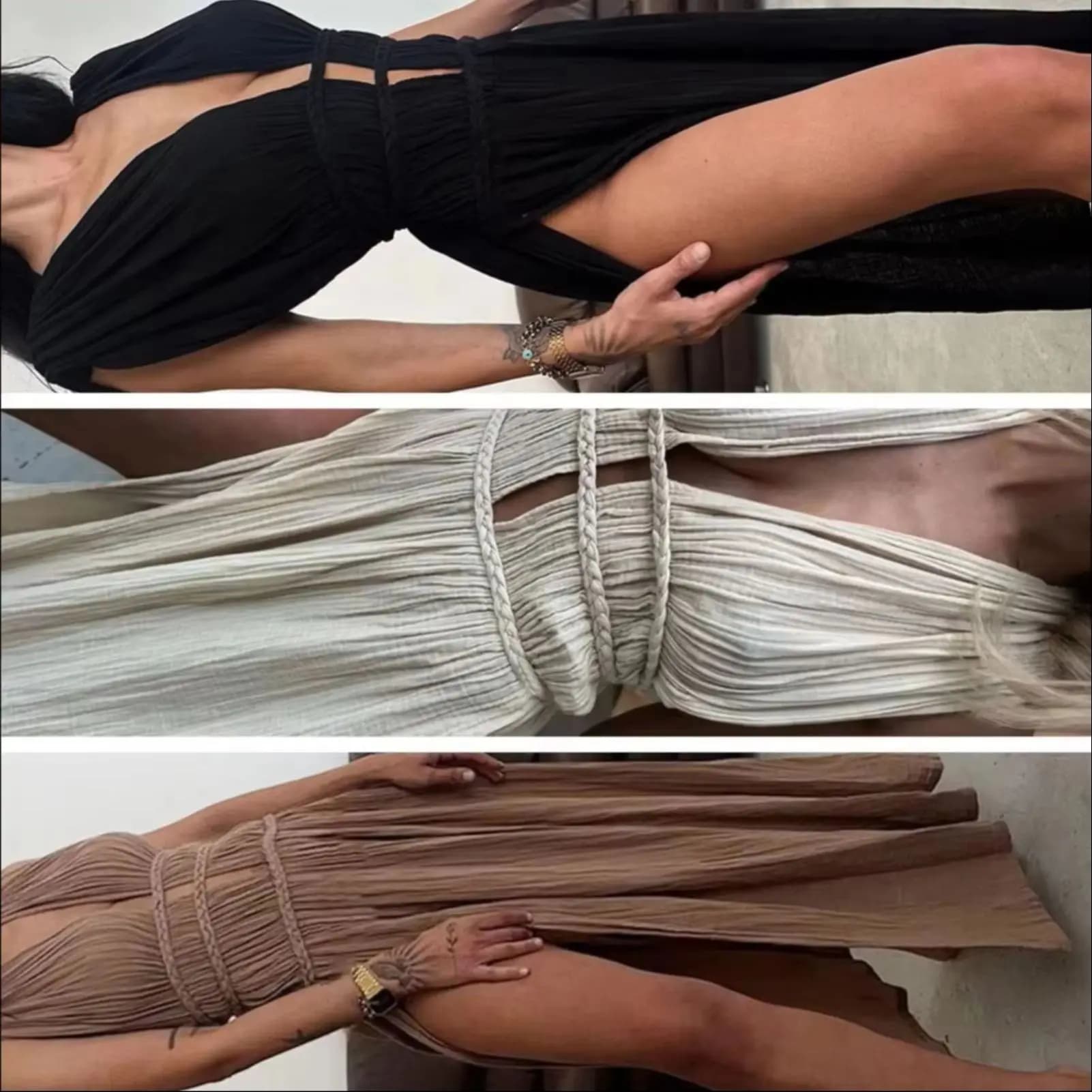 Braided Rope Panel Dress Elegant Off Shoulder Maxi Dress with Braided Straps for Women Solid Color Vacation Beach Sundress
