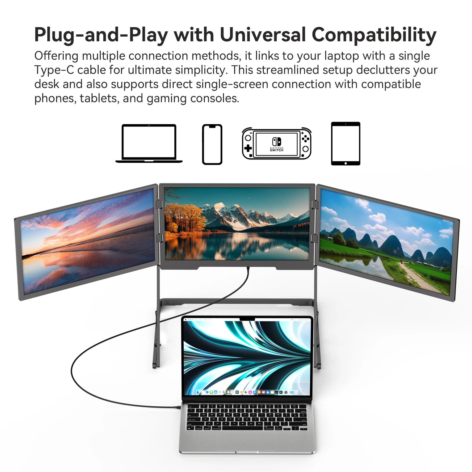 ODM Triple Screen IPS Monitor 2026 New 18.5" C Laptop One-Cable Setup Portable Business Use Full HD Adjustable Stand TriCreate