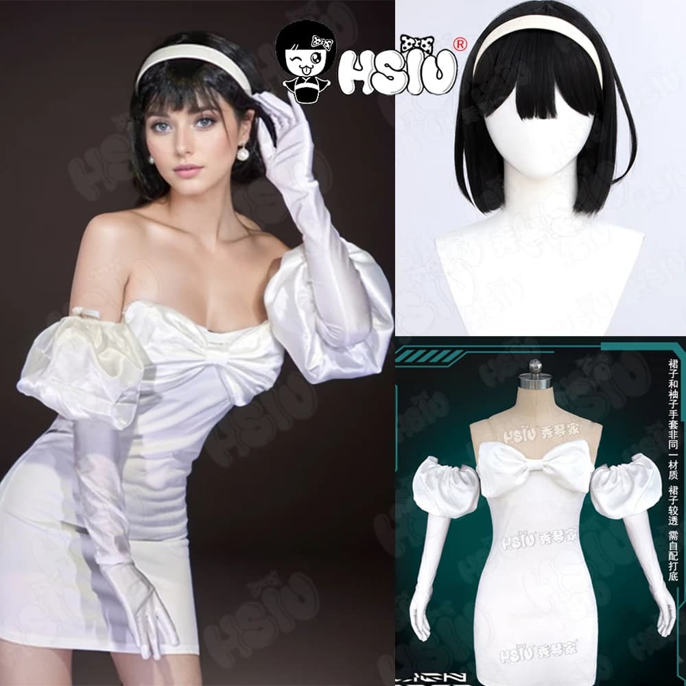Sua Cosplay Abbigliamento Parrucca Parrucca in fibra sintetica parrucca corta nera「HSIU」Abito bianco Parrucca completa per costume cosplay di scena aliena anime