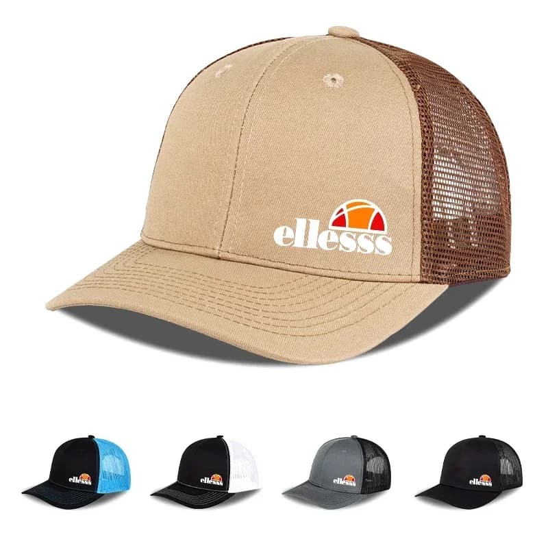 Breathable Mesh Trucker Hat with Ellessss Print, Adjustable Snapback Baseball Cap, Sun Protection for Hiking & Outdoor Sports