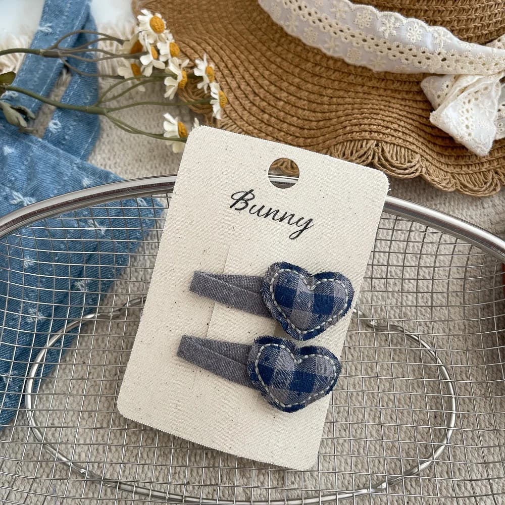 Fermagli per capelli scozzesi vintage 2 pezzi Fermagli a scatto in tessuto design grigio blu mela per ragazze Frangia laterale Mollette senza danni