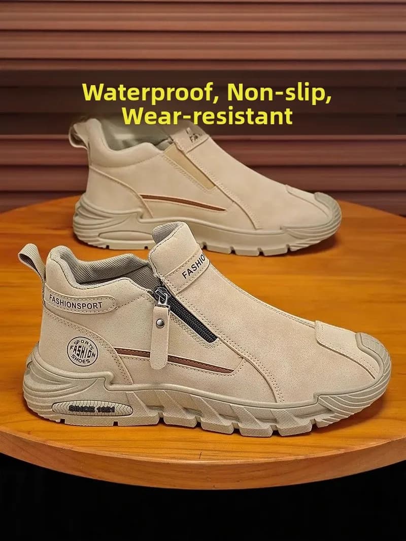 Men's High Top Work Boots Anti-Slip Wear-Resistant Casual Shoes for Office And Construction Site Daily Wear Low Heel Rubber Sole