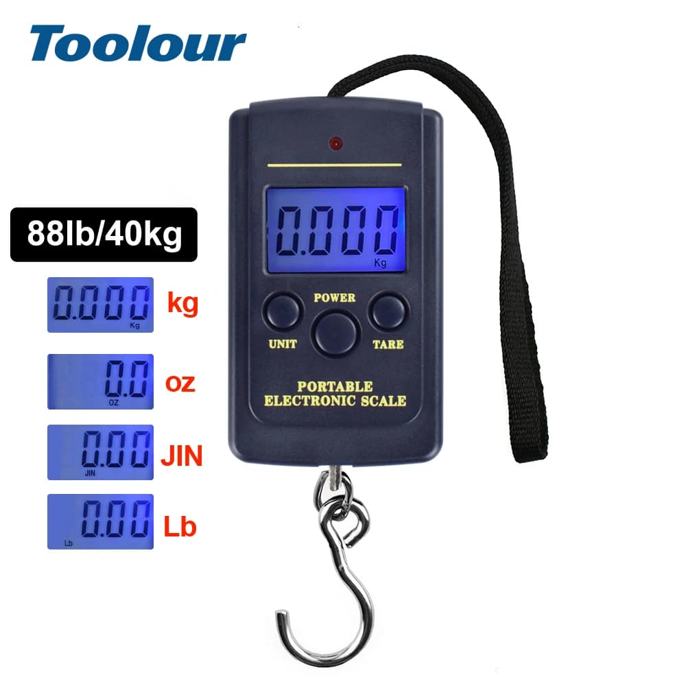 Toolour 88lb/48kg Luggage Scale Digital Hanging Scale Fishing Scale Backlit Portable Scale with Tare Function for Travel Fishing