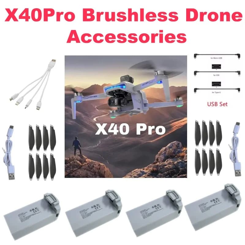 X40Pro X40 Pro GPS Brushless Remote Control RC Drone Quadcopter Spare Parts Accessories 7.4V 1500mAh Battery Propeller USB Line