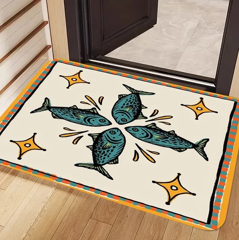 Tappeto moderno con stampa di pesci astratti, tappeto antiscivolo e assorbente per la decorazione dell'ingresso di casa, per interni ed esterni