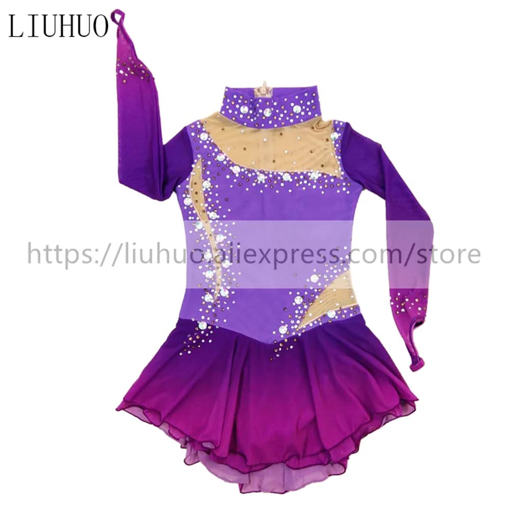 LIUHUO Donna Ragazza Prestazioni Ginnastica Ritmica Concorso Body Costume da Ballo Pattinaggio di Figura sul Ghiaccio Vestito Viola Bambini
