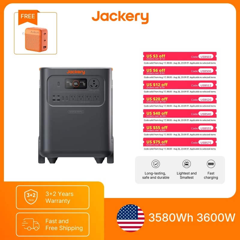 Jackery HomePower 3600 Plus Portable Power Station with 102W Fast Charger, Essential Home Backup for Home Use, Emergencies, RV