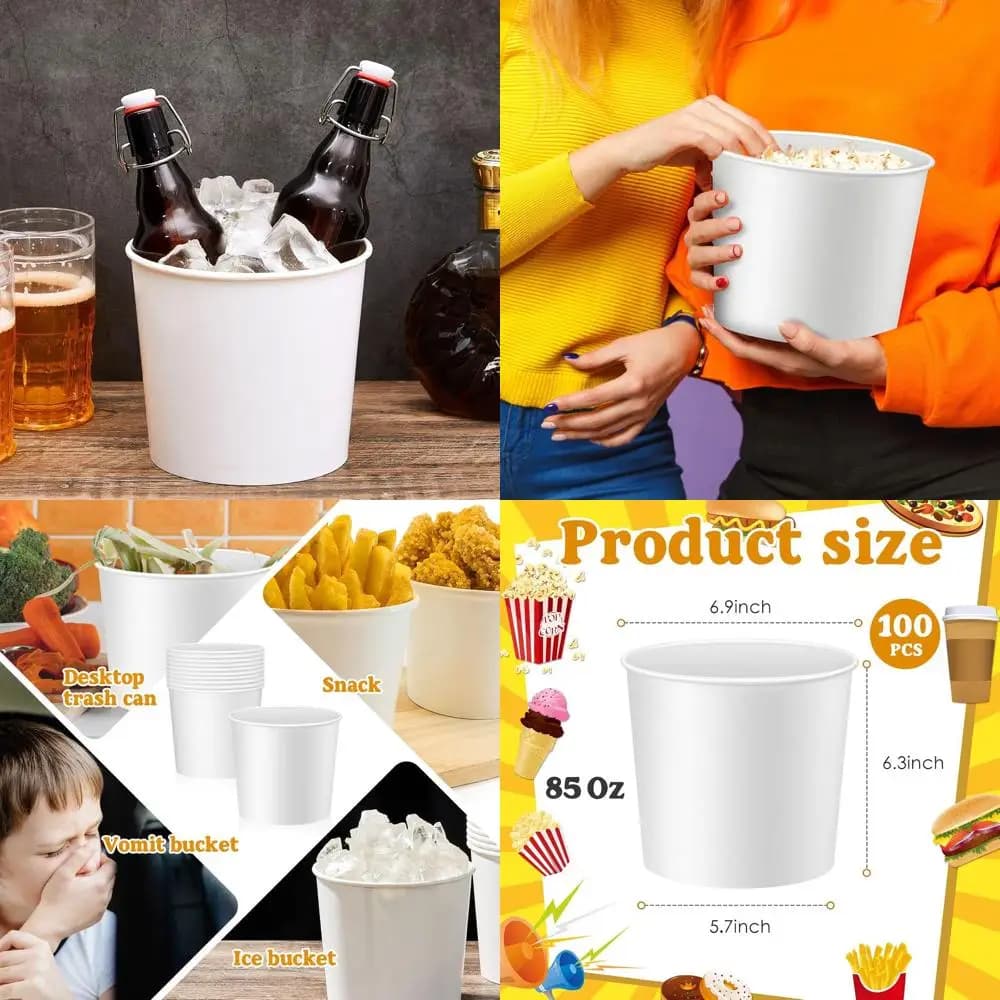 Pack of 100 Secchielli di Carta Bianca from 85 oz - Disposable Containers for Festivals and Events