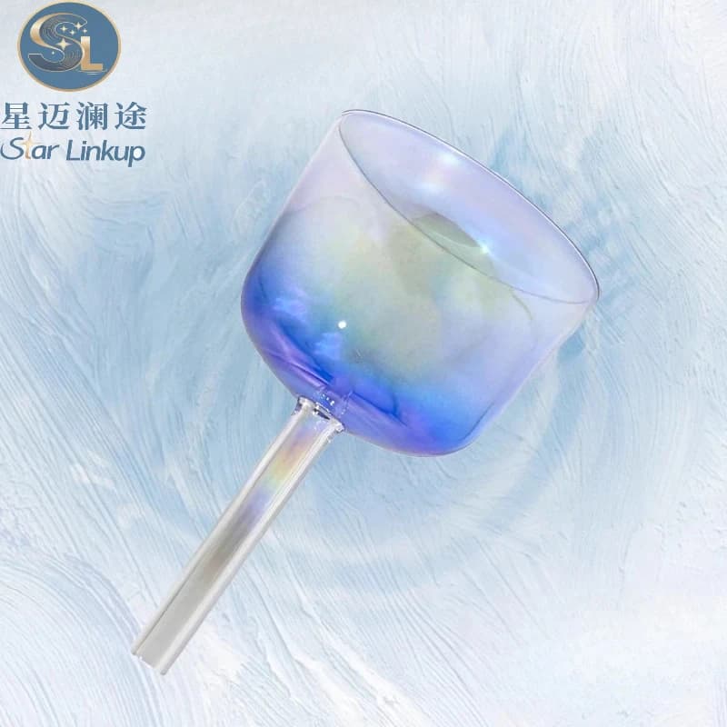 Star Linkup Vibrant Colorful Natural Quartz Handheld Crystal Singing Bowl, Portable Percussion Musical Instrument for Mindfulness Meditation & Spiritual Relaxation, Professional Vibrational Sound Healing Tool for Chakra Balancing, Aura Purification,