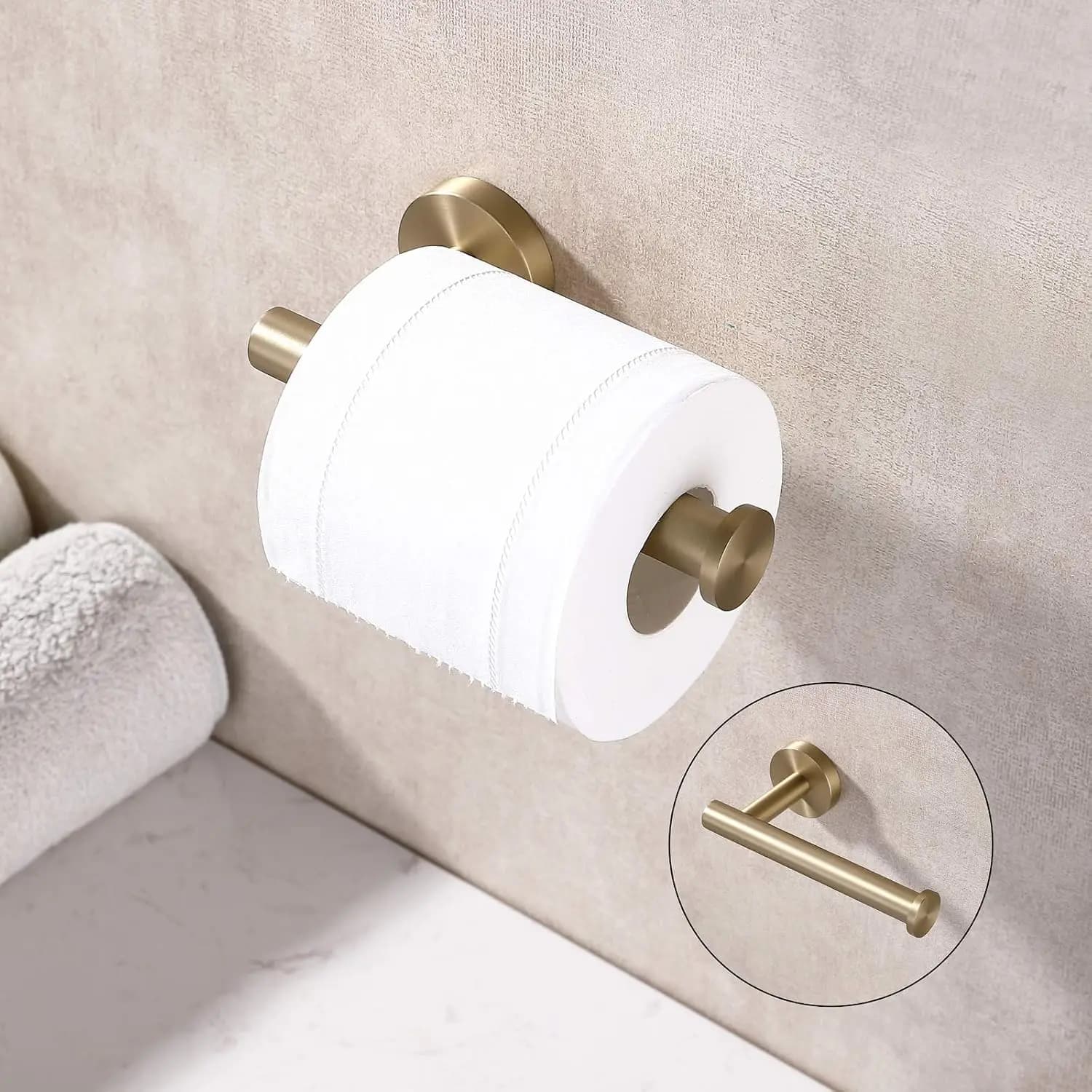 Toilet Paper Holder, Brushed Dark Gold, 304 Stainless Steel | Right-Side Open Design, One-Hand Roll Changes, Round TP Hanger