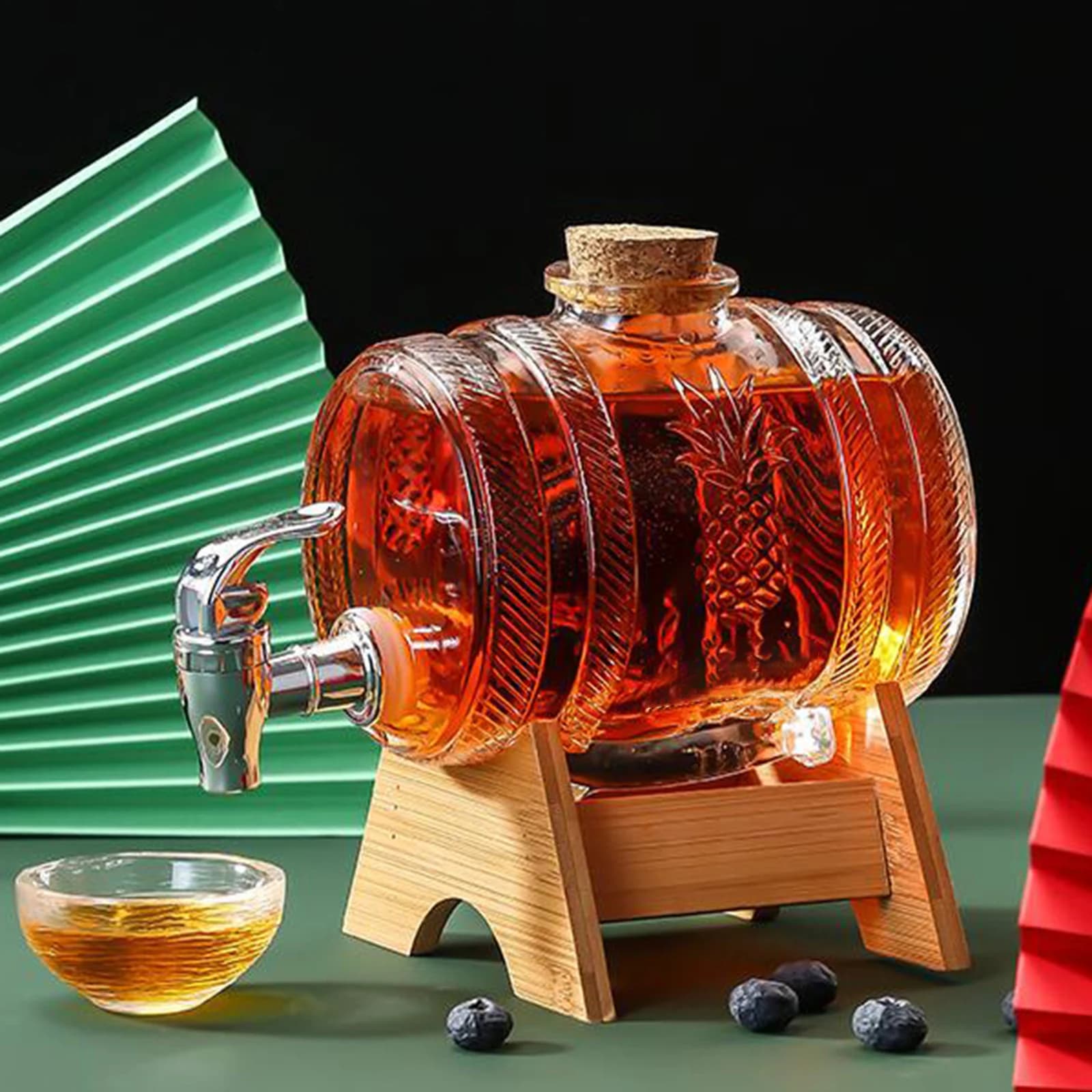 Dispenser per bevande in vetro da 1 litro, vino, whisky, birra, barile con rubinetto, barattolo di succo di limone per contenitore per bevande fredde per feste di matrimonio a casa