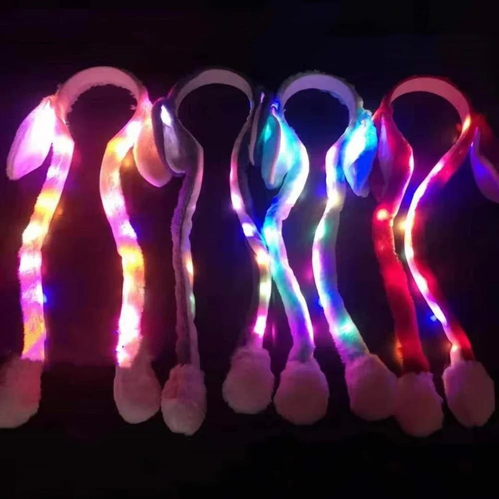 Cappello da coniglio con orecchie in movimento orecchie da coniglio caldo peluche dolce carino Airbag berretto orecchie fascia luminosa illumina divertente cappello da orecchio coniglietto