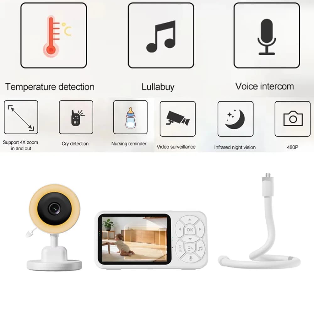 Telecamera per Visione Notturna Danmini 720P, Monitor per Bambini con Schermo da 3,5 Pollici, Telecamera di Sorveglianza con Luce RGB C4L-B