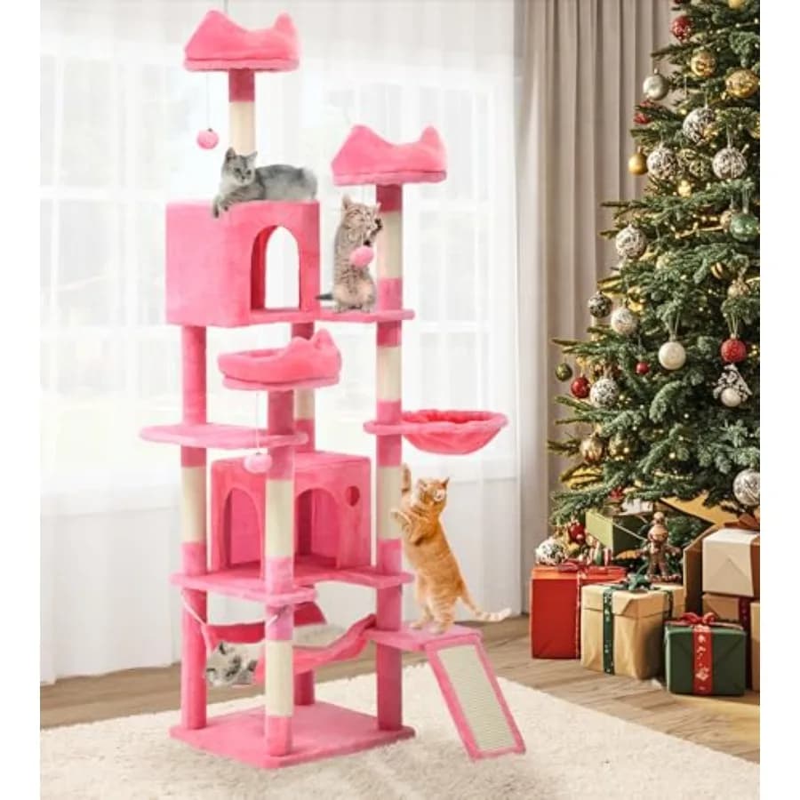 Albero per gatti alto 75 pollici per gatti da interno, torre multi-livello con cucce, piattaforme superiori, rampa in sisal, posti per grattare e cestino accogliente