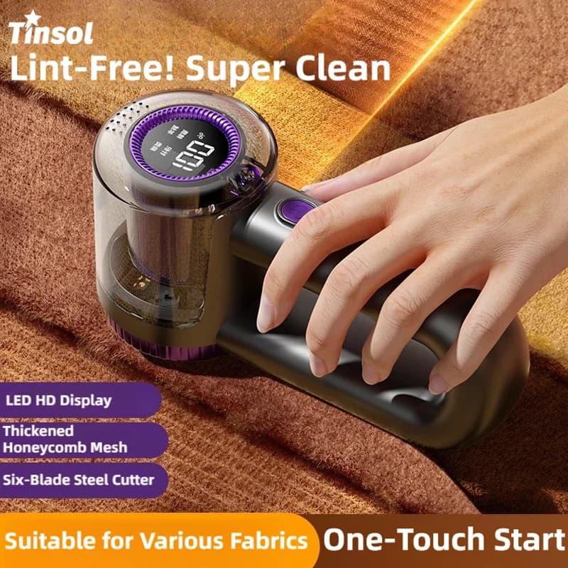 TINSOL Portable Electric Lint Remover Rechargeable with LED Display Six-Blade Shaver Suitable for Winter Clothes Fabric Grooming