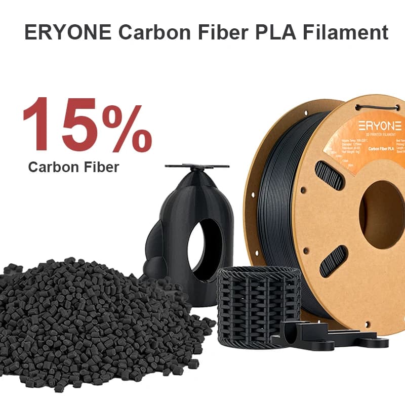 Filamento PLA in Fibra di Carbonio ERYONE 1KG 1.75mm, 15% Fibra di Carbonio, Alta Resistenza per Stampanti 3D, Bobina da 1kg