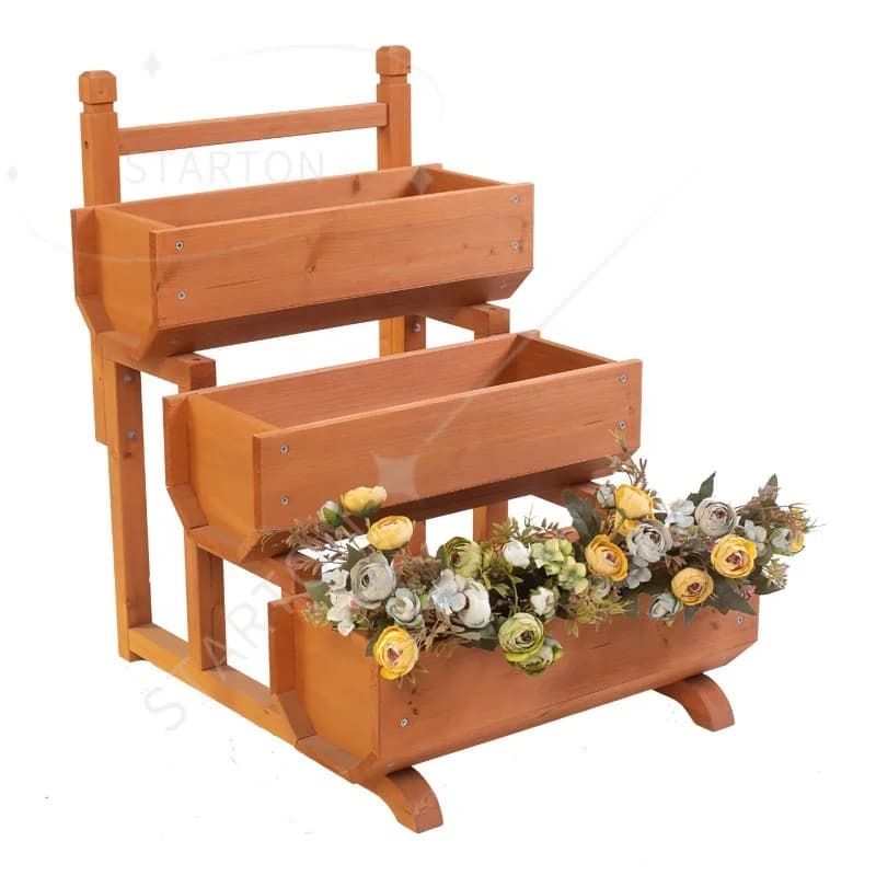 Indoor Garden Supplies Outdoor Stand Wooden Flower Plant Pots 3 Tier Raised Vertical Planter Shelf Box Bed Plant Stand