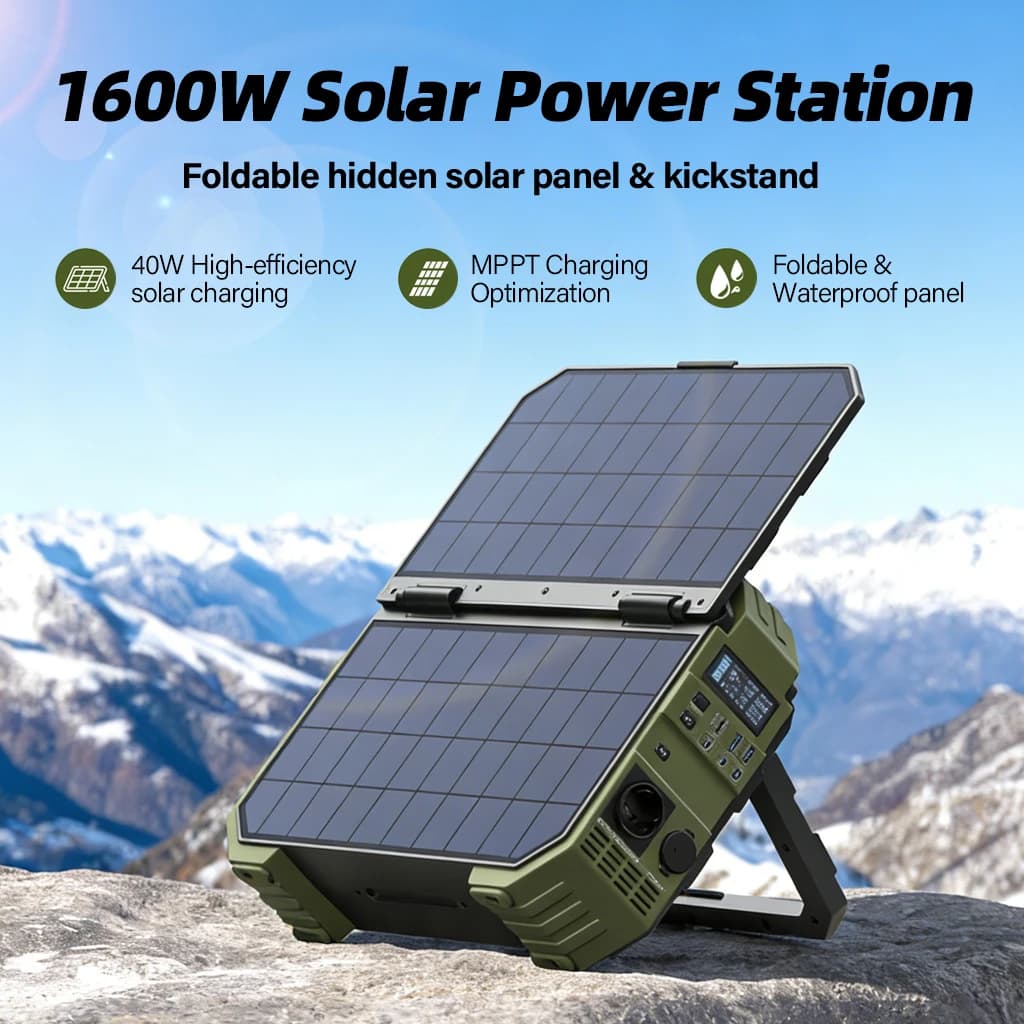 Centrale elettrica portatile con pannello solare 1024Wh 1600W, batteria LiFePO4 per backup domestico, campeggio all'aperto, camper, generatore solare